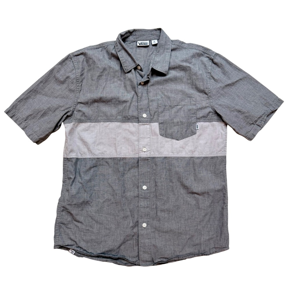 Vans Boys Gray Colorblock Short Sleeve Button Down Shirt Size XL Heathered Woven
